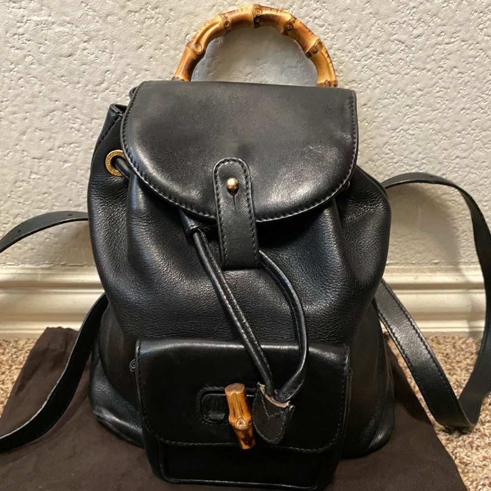 Gucci Logo Bamboo Leather backpack Black